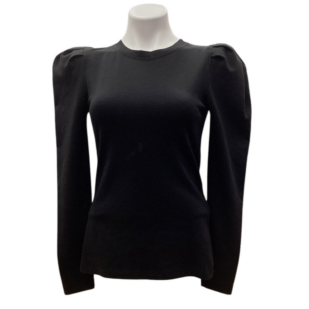 Free People Women’s Top Size XS Long Puff Sleeves Cotton Blend Black